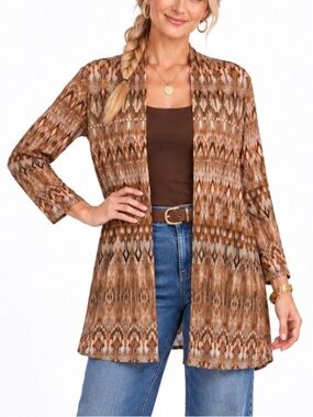Susan Graver Earth Tone Artsy Lightweight Cardigan SZ LG EUC